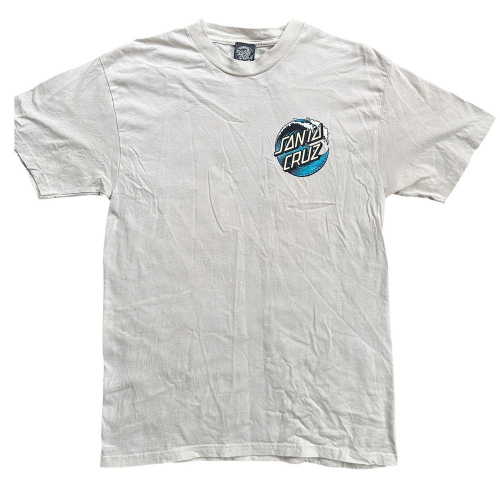 Santa Cruz Wave Logo Graphic T-Shirt Mens Medium Off-White Excellent Skate Tee